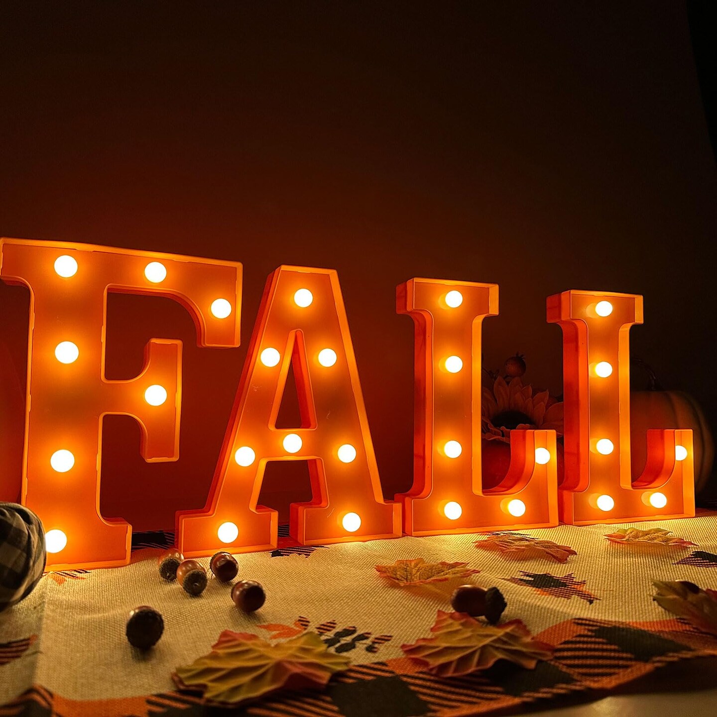 Fall Decorations for Home-4 LED Marquee Light Up Letters "FALL" for Home Thanksgiving Autumn Fireplace Tabletop Party Indoor Decor