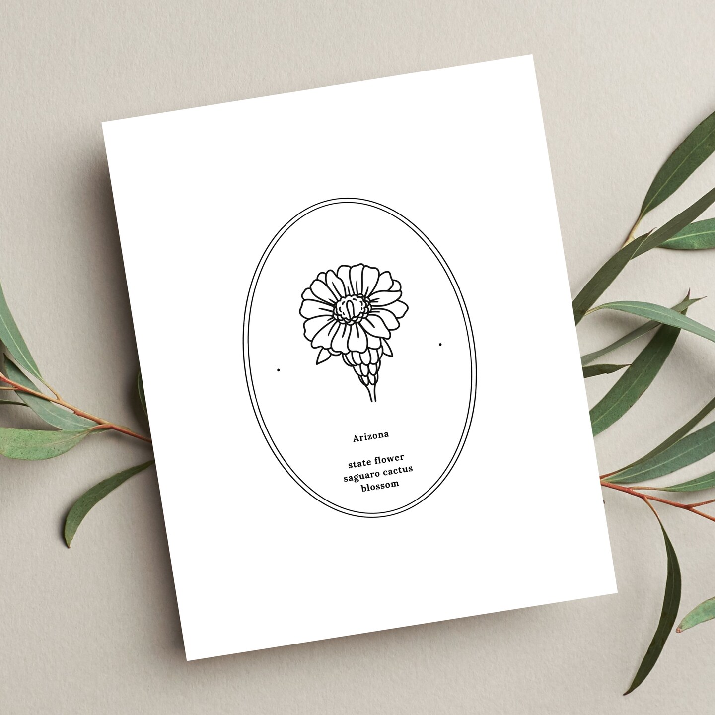 Arizona Saguaro Cactus Blossom US State Flower Print | Unframed Floral Line Art | USA State Missing Home Gift product 5