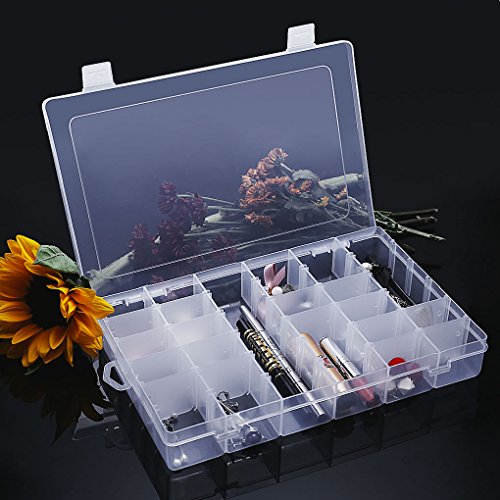 36 Grids Clear Plastic Jewelry Box Organizer Storage Container with Removable Dividers (36 Grids - Clear)