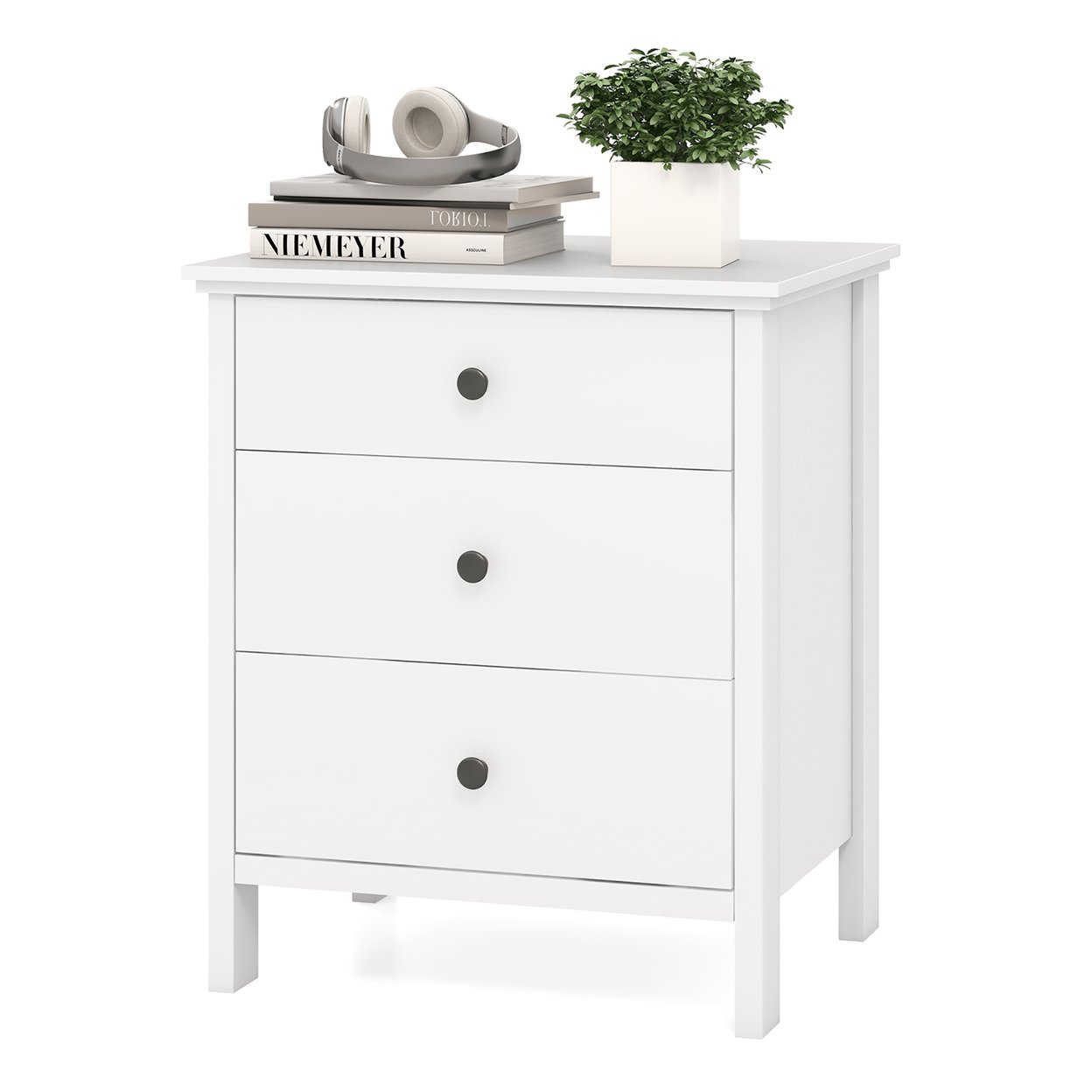 3-Drawer Nightstand Wooden Bedside Table Modern Side End Table Space-Saving White