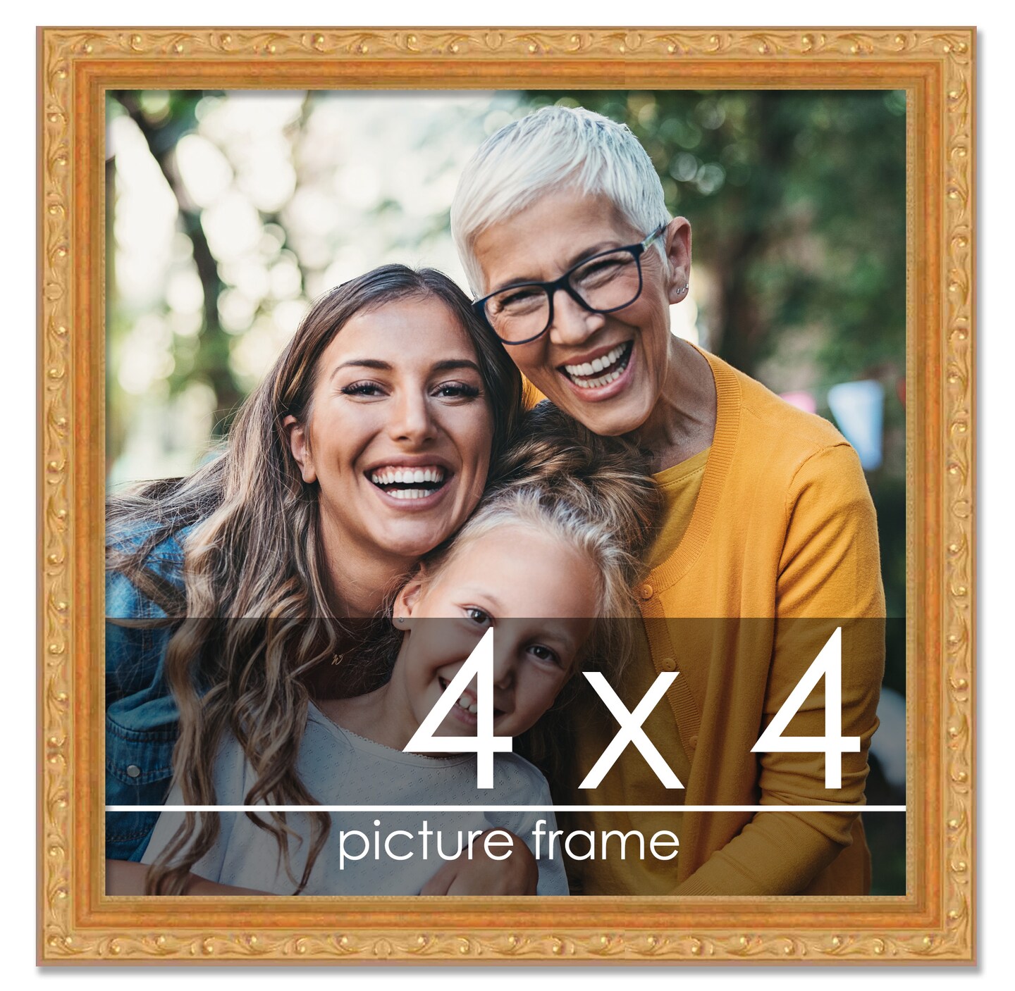 4x4 Museum-Quality Picture Frame with UV-Resistant Acrylic &#x26; Acid-Free Backing, Available in 4 Finishes - Gold, Silver, Bronze, and Black