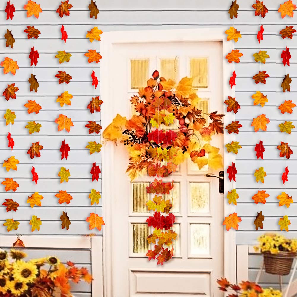 Artificial Autumn Maple Leaves Plants Vine Hanging Garland for Home Garden Kitchen Office Wedding Wall Doorway Party Backdrop Fall Garland Fall Decorations Thanksgiving Decor