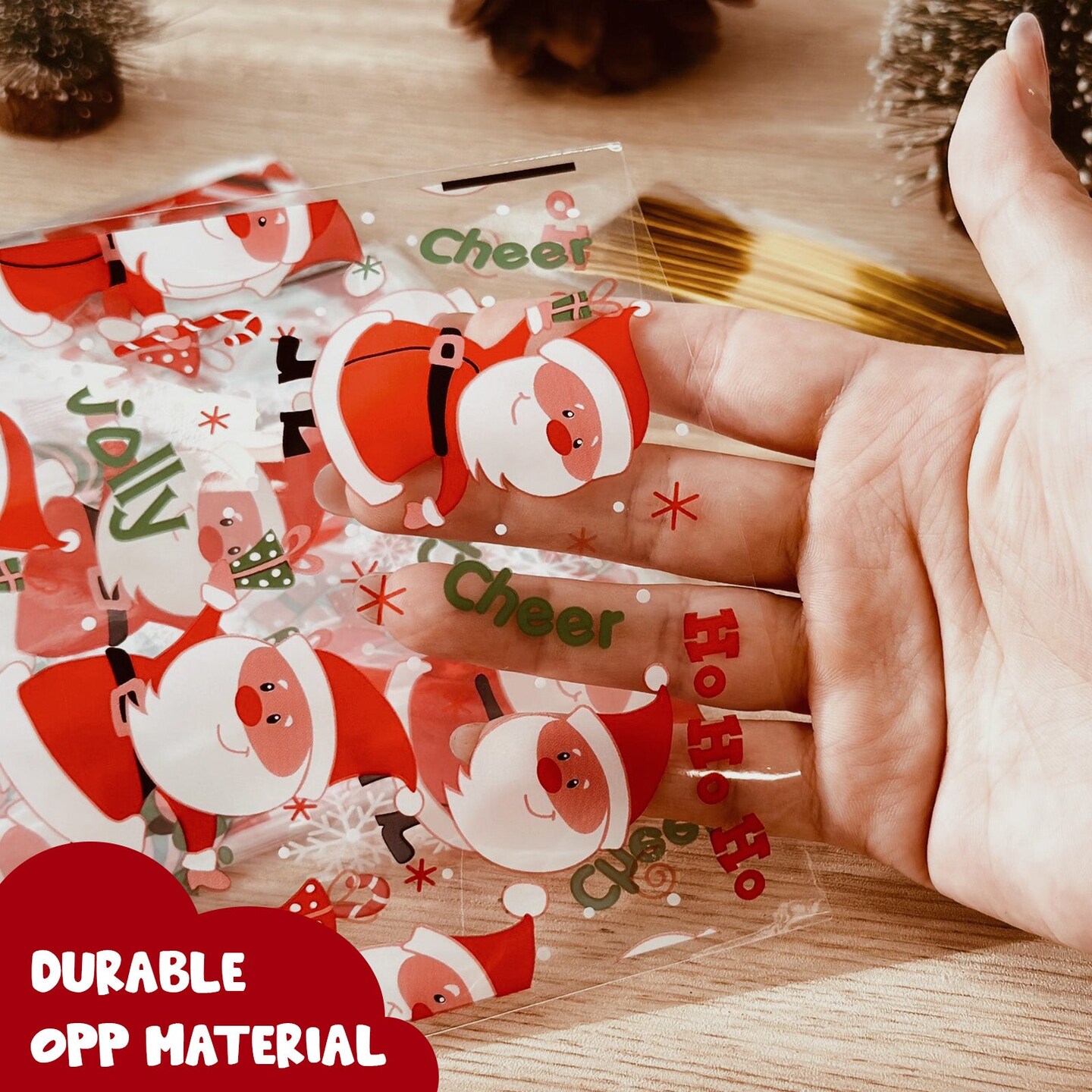 Wrapables Christmas Cellophane Treat Bags With Twist Ties for Candy, Cookies, Treats, Gifts and Party Favors (100pcs), Santa and Friends