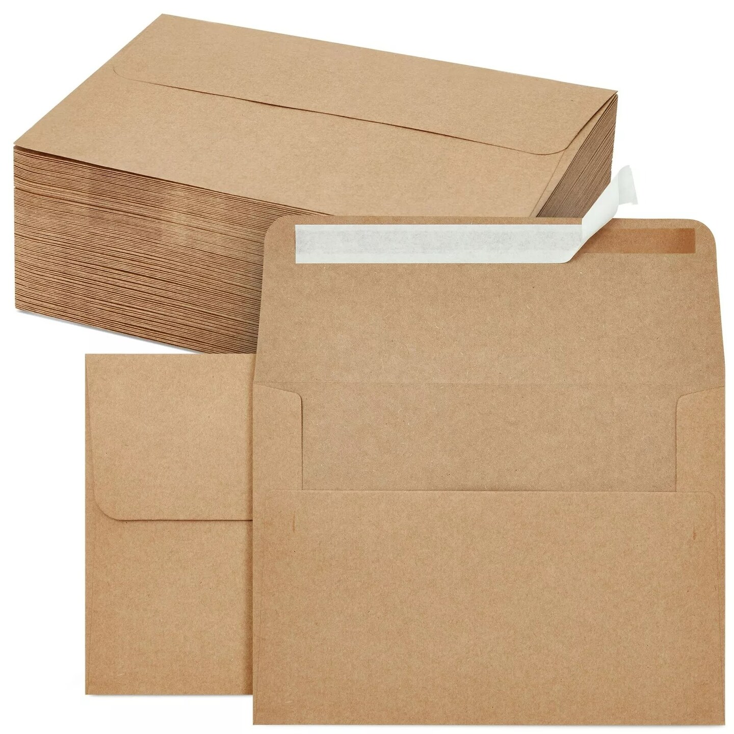 100 Pack A7 Brown Envelopes for 5x7 Cards, Self-Adhesive Flap for Mailing