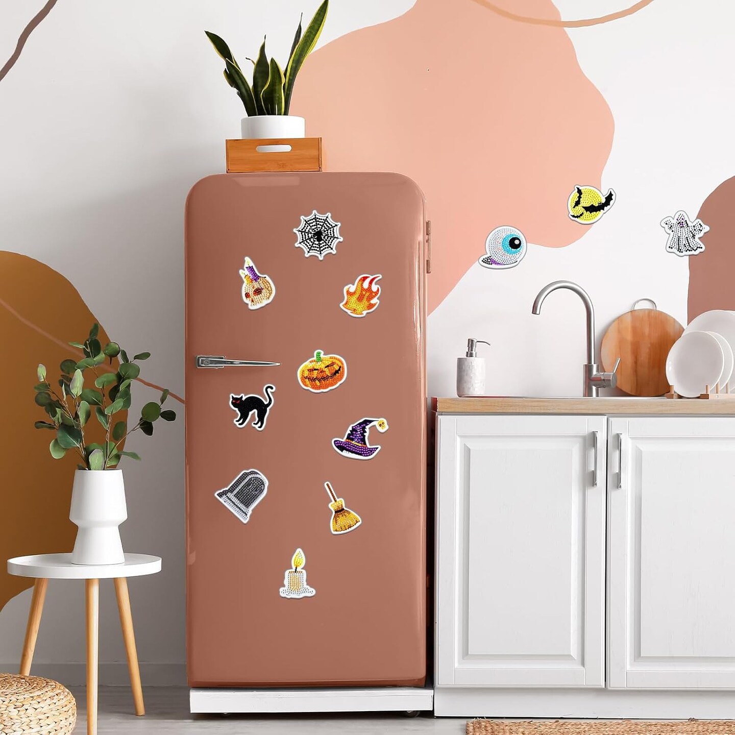 12 Pcs Halloween Diamond Magnets DIY Special Shaped Painting Kits for Kids Halloween Gem Art Painting Kits Refrigerator Magnets for Halloween Party Holiday Decoration