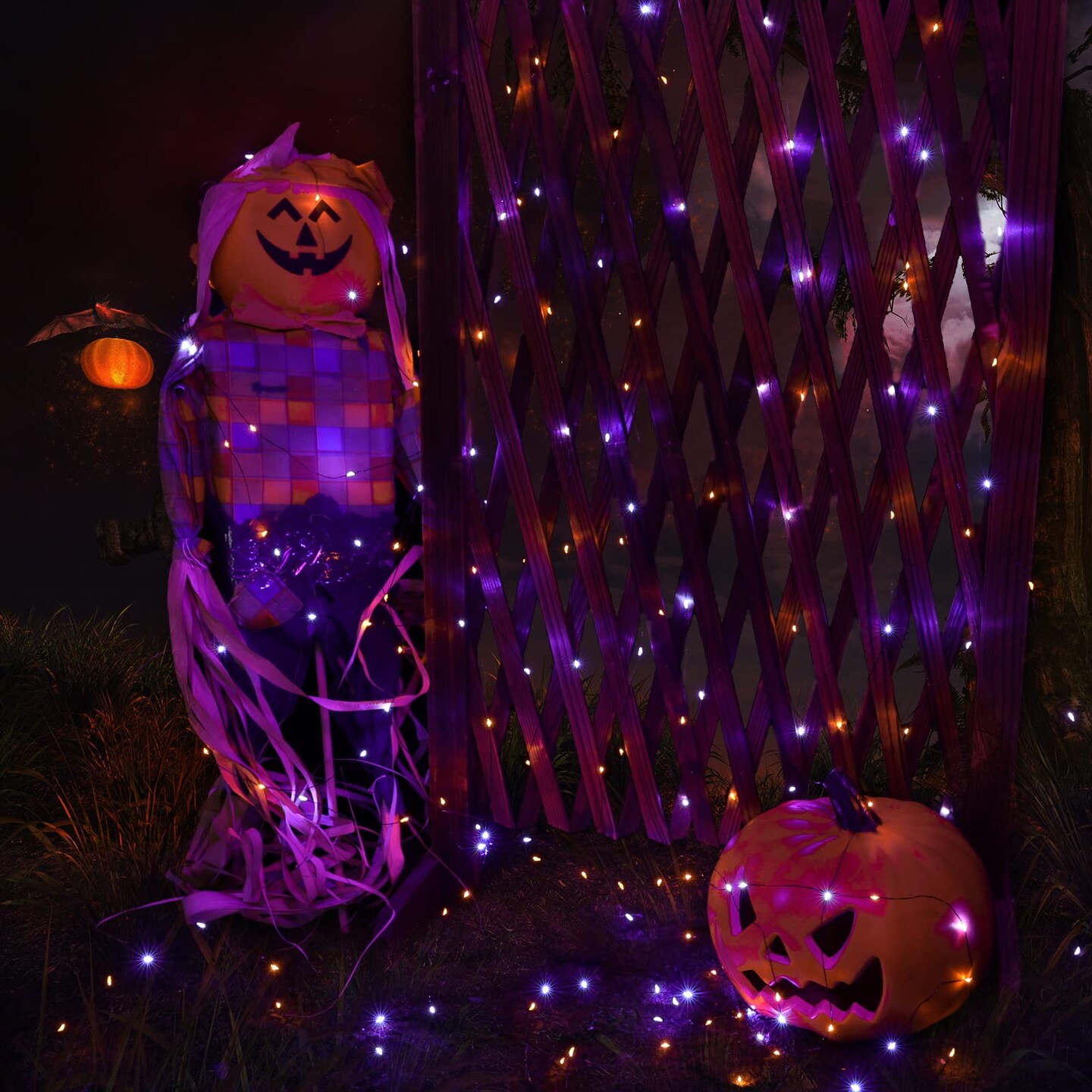 2 Pieces Orange Purple Halloween Solar String Lights Total 100ft 300LED 8 Modes Solar Fairy Lights, Waterproof Lights Black Wire for Halloween Decorations