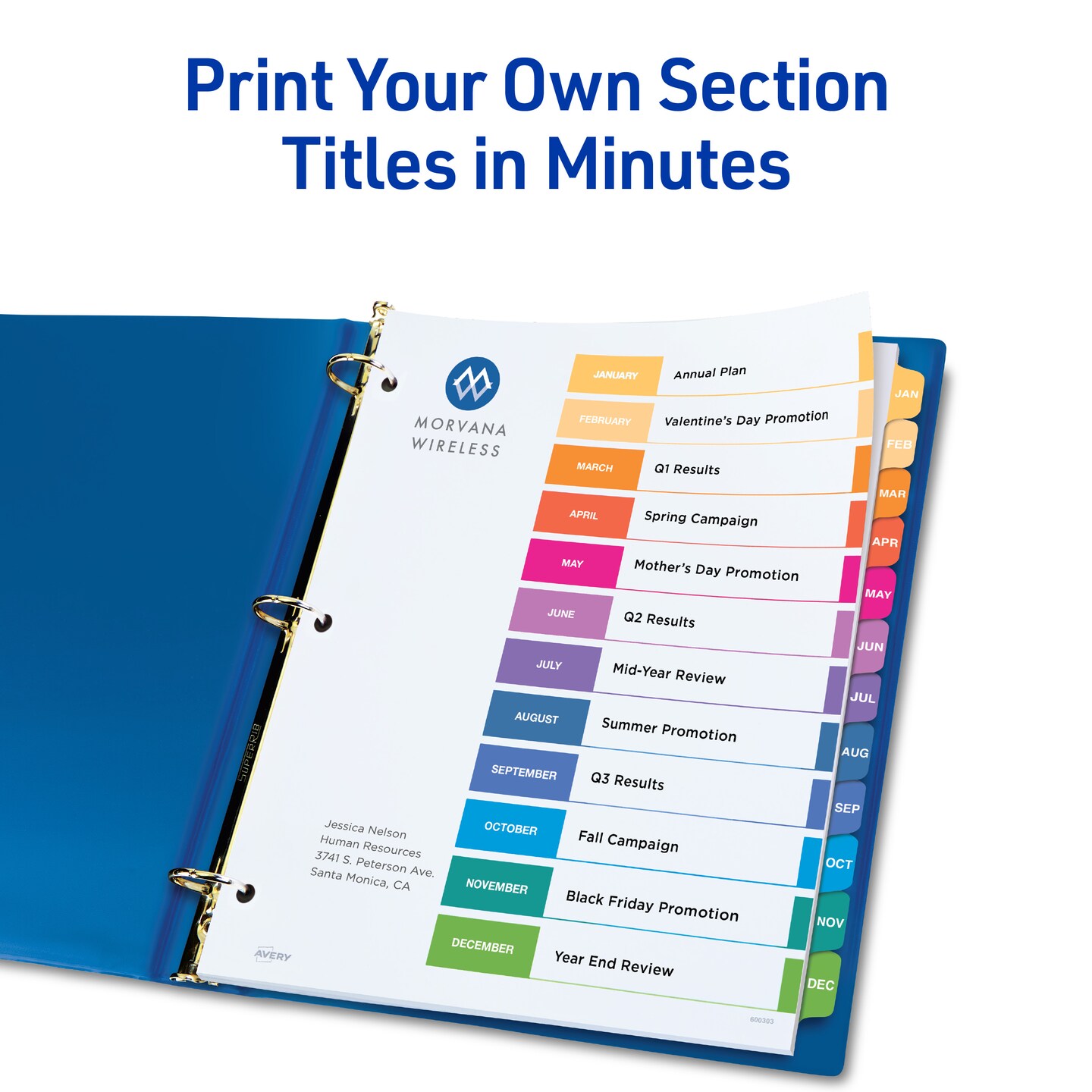 Avery Ready Index Jan-Dec 12 Tab Binder Dividers, Customizable Table of Contents, Classic Multicolor Tabs, 6 Sets (11830)
