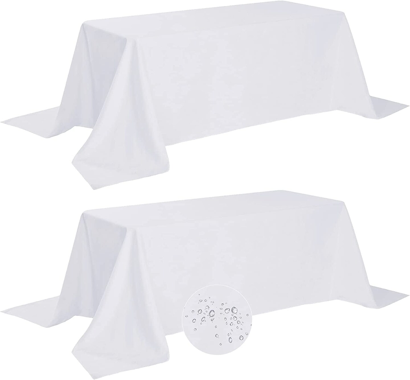 2 Pack Waterproof Rectangle Tablecloth, 90X132 Inch,Stain Resistant and Wrinkle Polyester Table Cloth, Fabric Table Cover for Kitchen Dining, Wedding, Party, Holiday Dinner-White