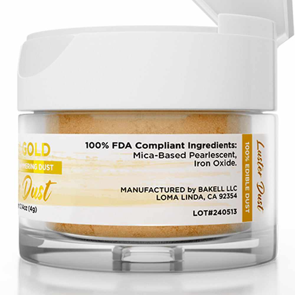 Bakell - Aztec Gold Luster Dust (4g, 1x Jar) Edible Vegan Dust &#x26; Paint for Baking, Desserts and Beverages