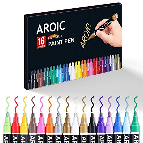 Paint Pens Paint Markers, 16 colors Oil-Based Waterproof Paint Marker Pen Set On Rock, Wood, Fabric, Metal, Plastic, Glass, Canvas, Mugs, Waterproof, DIY Craft and More