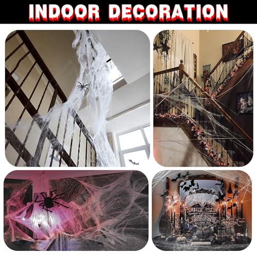 1000 sqft Spider Webs Halloween Decorations with 100 Fake Spiders,2 Pcs 72*30 Inch Black Creepy Cloth,Halloween Party Decorations, Stretchable Cobwebs for Halloween Decor Outdoor,Indoor