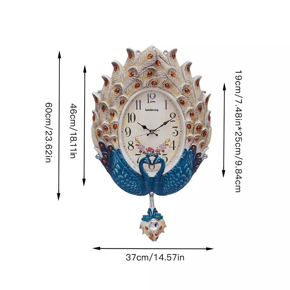 Large Peacock Wall Clock Watch Living Room Peacock Clock Decor Battery Powered