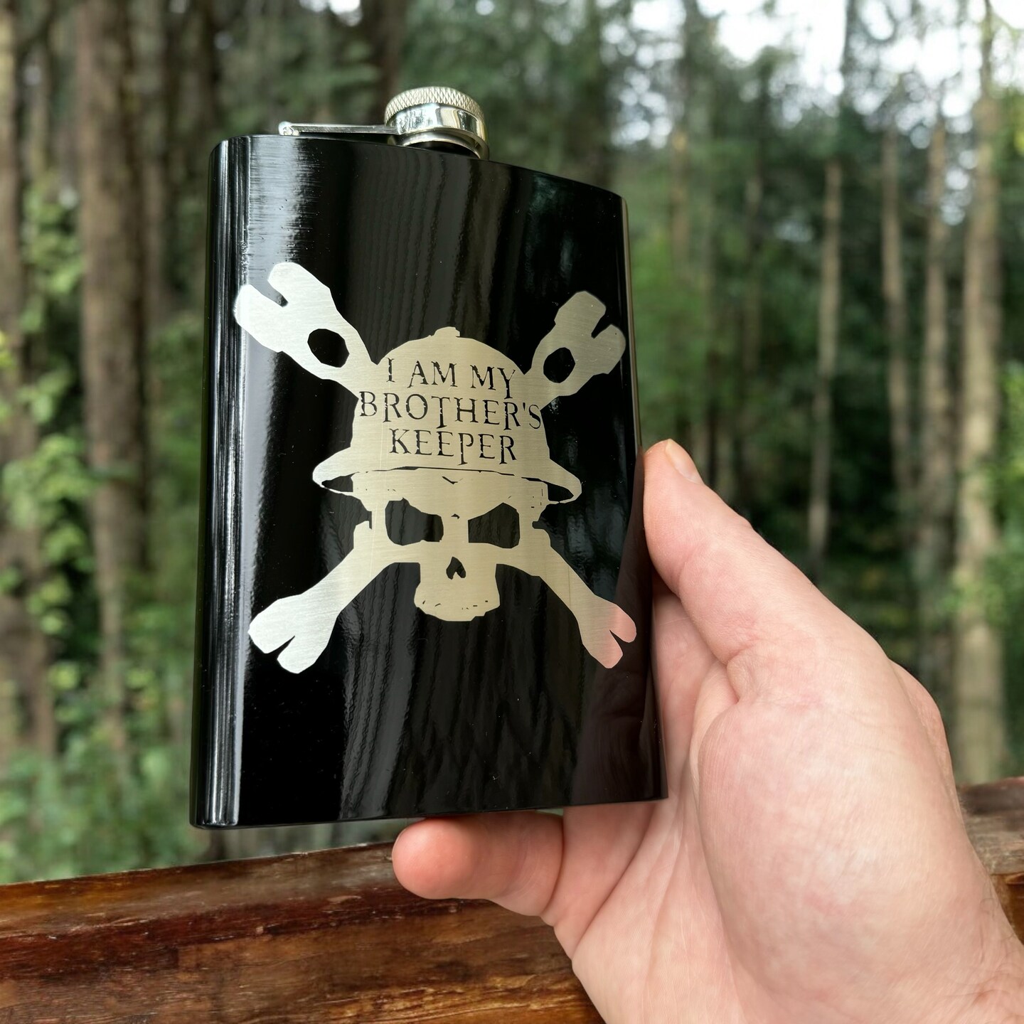 8oz BLACK Helmet Brothers Keeper Flask
