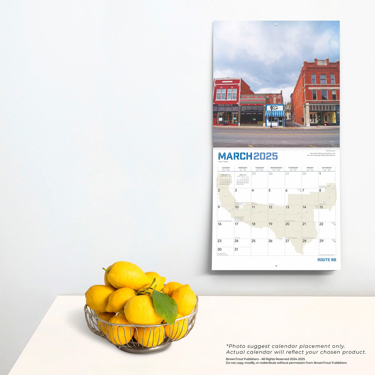 Route 66 | 2025 12 x 24 Inch Monthly Square Wall Calendar | Plastic-Free | BrownTrout | USA United States of America Scenic Rural