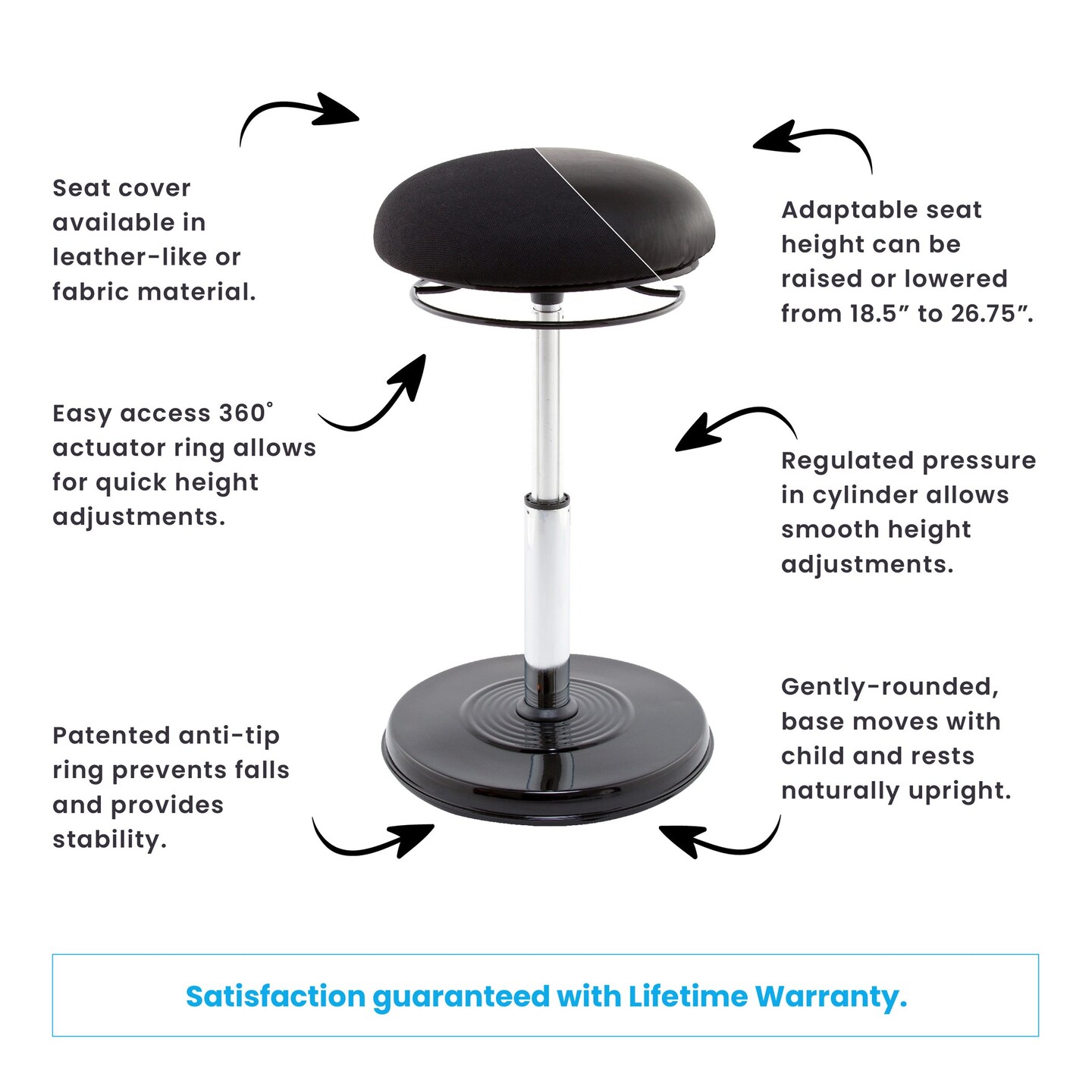 Office PLUS Sit-Stand Adjustable Chair 21.5-32&#x22;, Black
