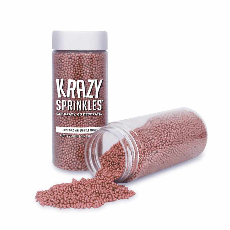 Krazy Sprinkles - Rose Gold Pearl Mini Beads (1/2 Cup, 1x Jar) for Cakes, Ice Cream & Cookies