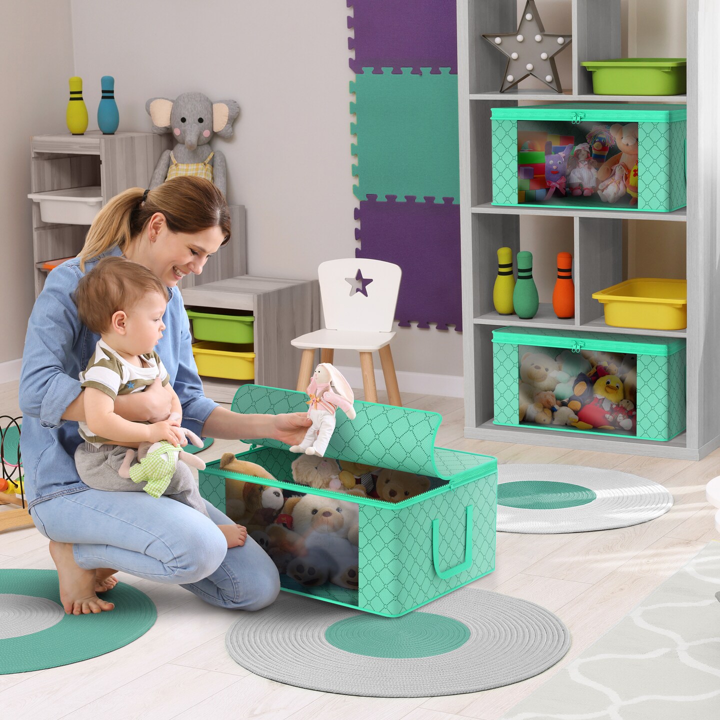 Sorbus Medium Clothes Storage Bags 6 Pack - Foldable Blanket Organizer Bins with Window, Lids, and Handles