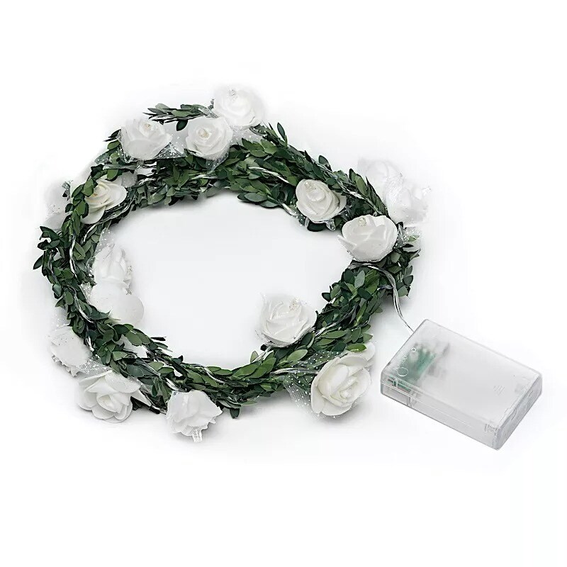 9 feet White Roses Greenery Lace LED GARLAND Battery Operated Fairy Lights Party