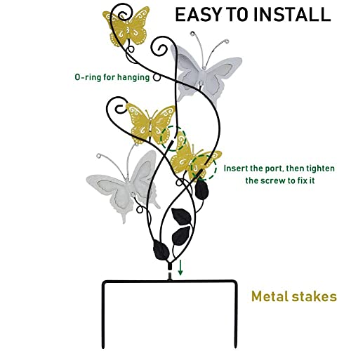 28 Inch Butterfly Garden Stake Decor Metal Wall Art Decoration, Mothers Day Ideal Gifts for Mom, Yard Outdoor Ornaments