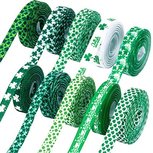 50 Yards Shamrocks Clover Grosgrain Ribbon for St. Patrick's Day Gift Wrapping Wreath DIY Craft and Sewing