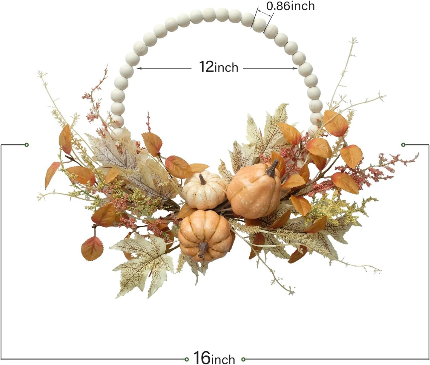 Front Door Wreath, 16&#x22; Pumpkin and Berries Wreath for Farmhouse Wall Thanksgiving, Fall Season Decor
