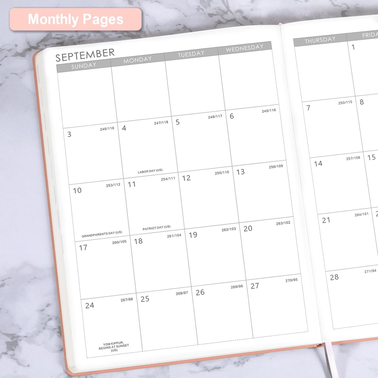 2024 Weekly Monthly Planner, January 2024 - December 2024, 8.5&#x22; x 11&#x22;, Leather Cover Planner 2024 with Thick Paper, Back Pocket with Notes Pages - Rose Gold