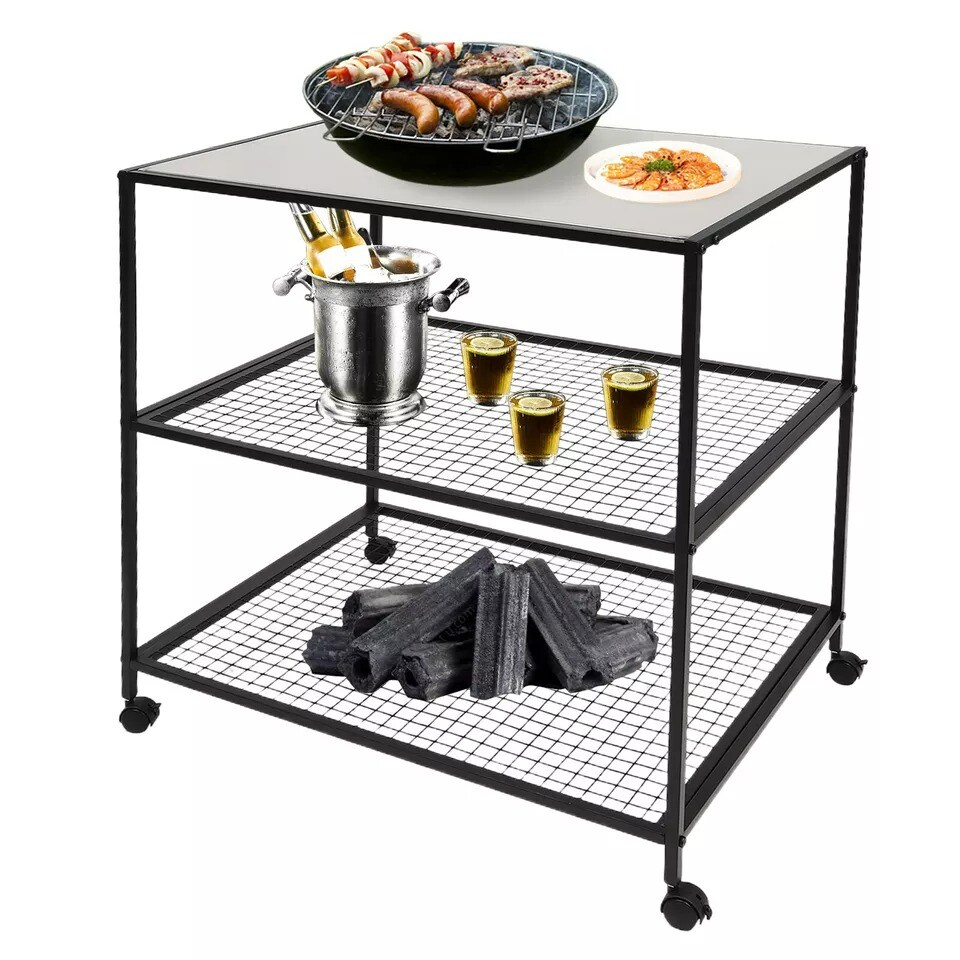 Outdoor Prep Dining Table Movable Pizza Oven Stand For Patio Bar BBQ Grill Cart