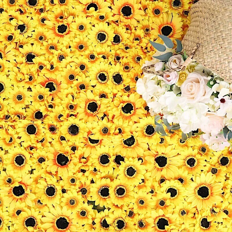 4 Yellow Artificial Sunflowers Silk FLOWERS WALL Backdrop Panels Party Events