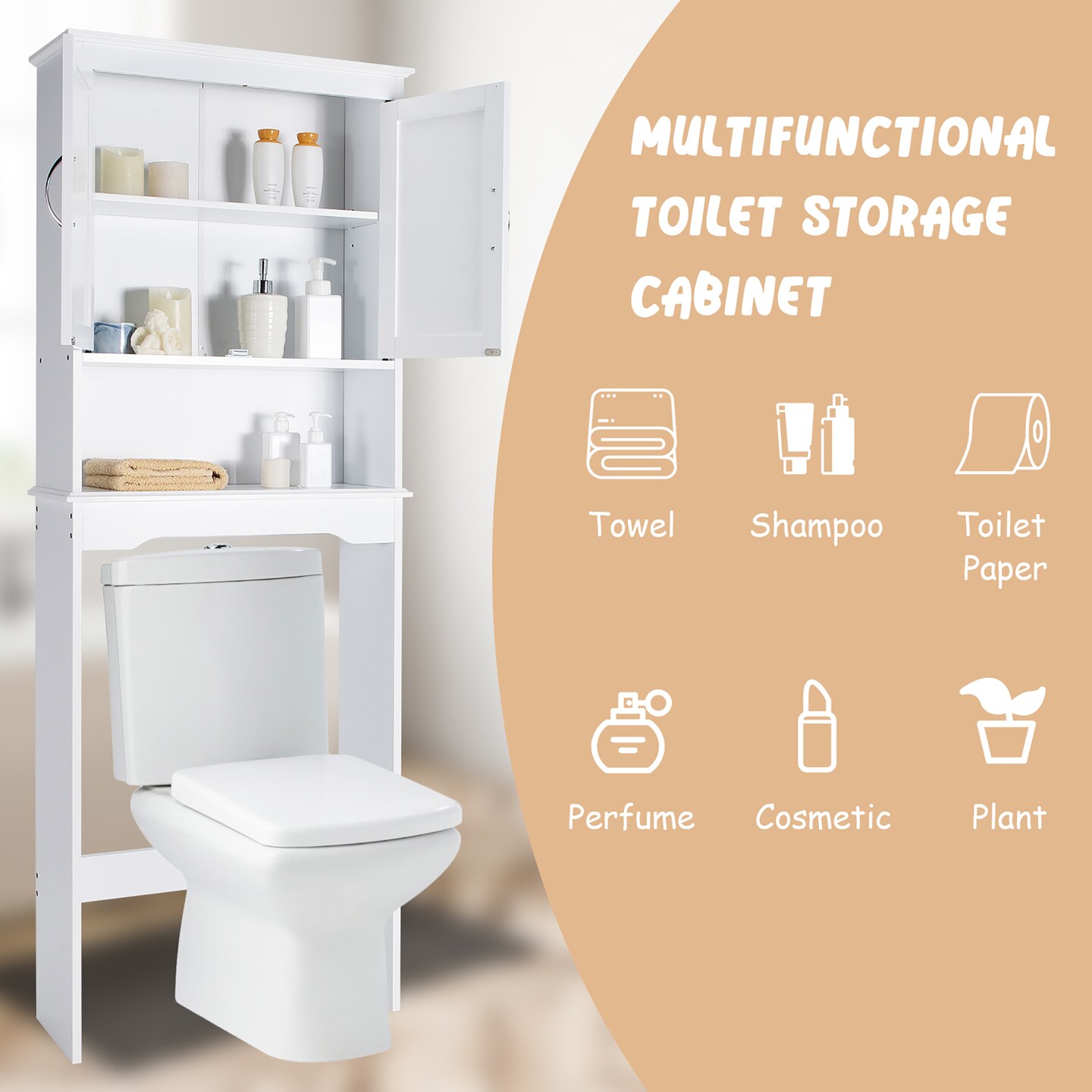 Costway Over The Toilet Storage Cabinet Bathroom Organizer w/ Adjustable Shelf