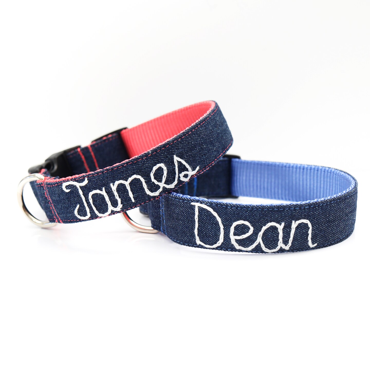 Personalized Blue Denim Dog Collar Custom Dog Collar Hand Embroidered Dog Collar With Your Dog's Name Monogram Dog