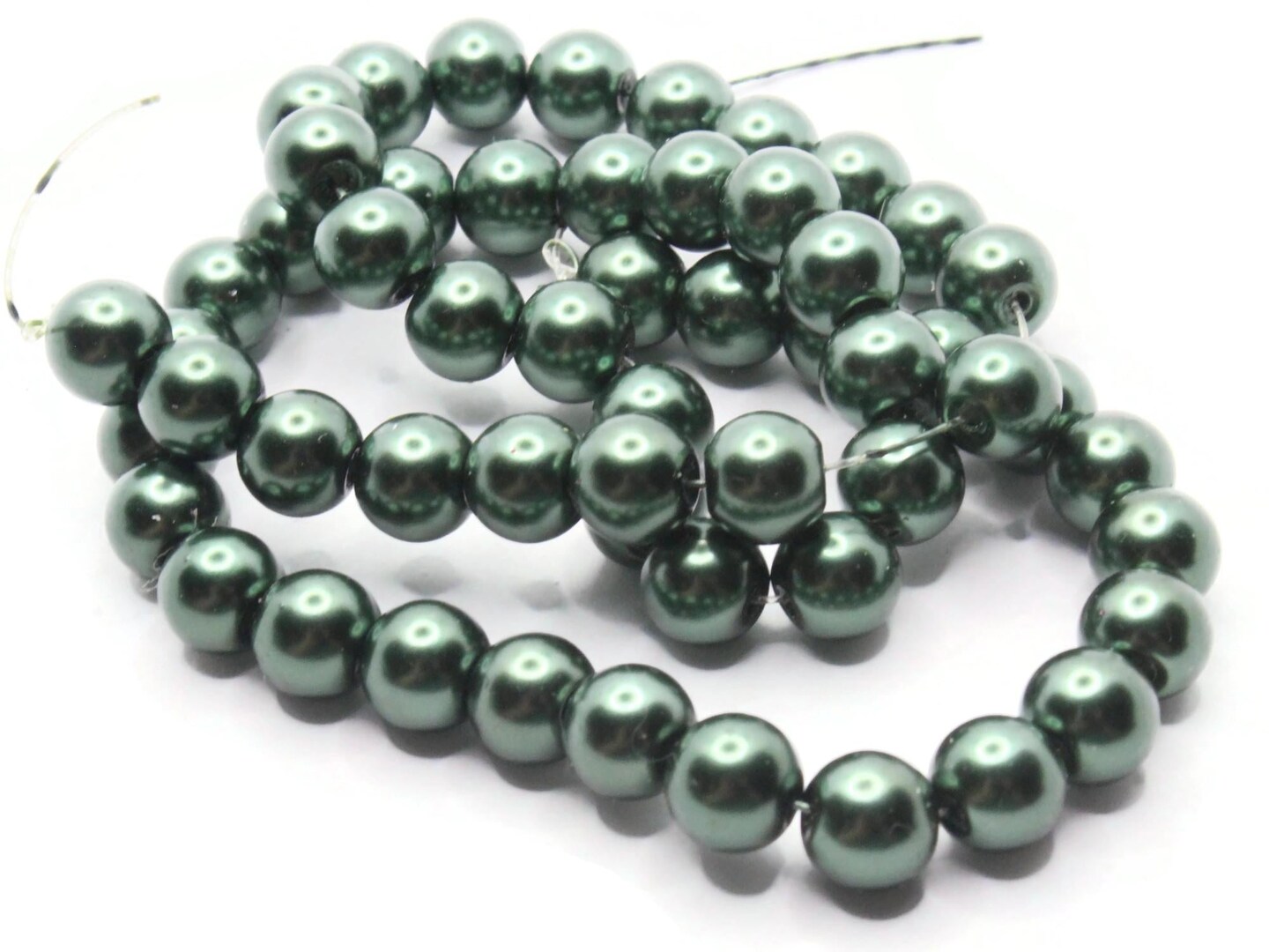 53 8mm Dark Green Round Glass Pearl Beads
