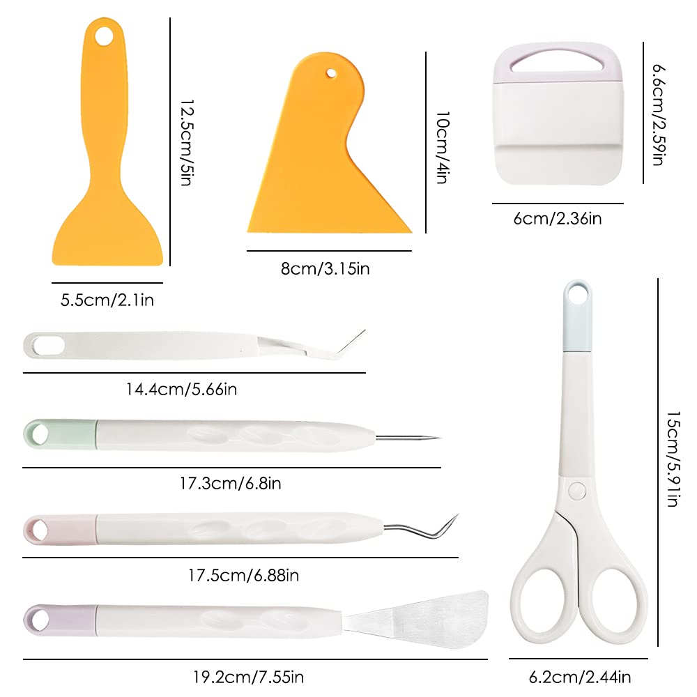 8 Pieces Weeding Tools for Vinyl, FineGood  Weeding Tool Set Basic Craft Removal Kits Scissors Scraper Spatula Tweezers for Die Cut Cardstock Scrapbooking