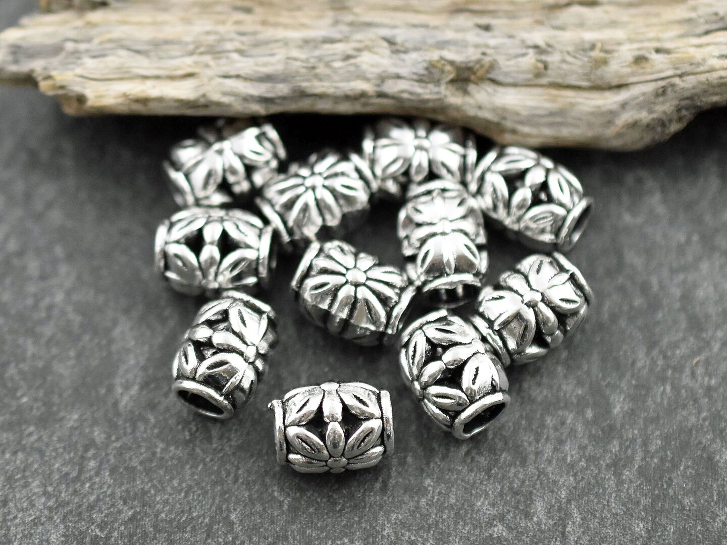 *15* 10x8mm Antique Silver Large Hole Barrel Beads (LAST pack)