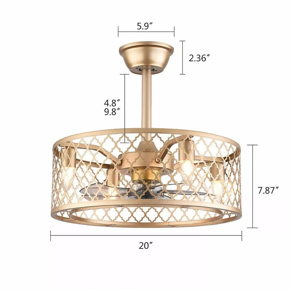 Industrial Ceiling Fan Light Cage Chandelier Lamp Living Room+Remote Control
