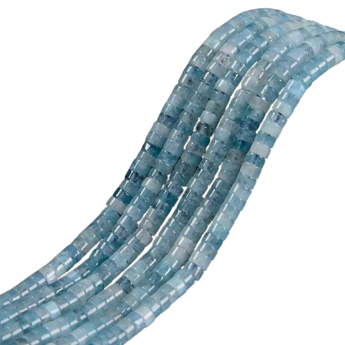 Natural Aquamarine Heishi Disc Beads Size 2x4mm 15.5&#x27;&#x27; Strand