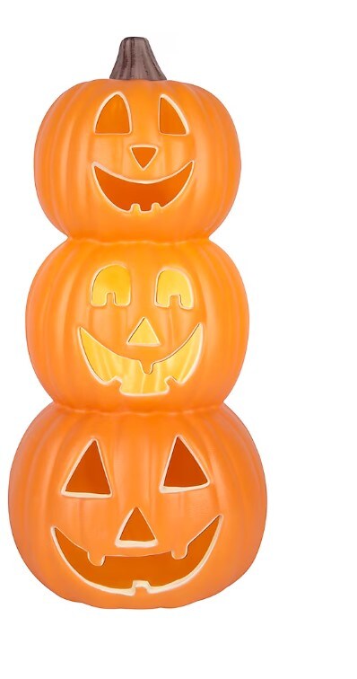 Halloween Lighted Triple Stack Orange Jack Lantern Pumpkin Decoration 18&#x22;