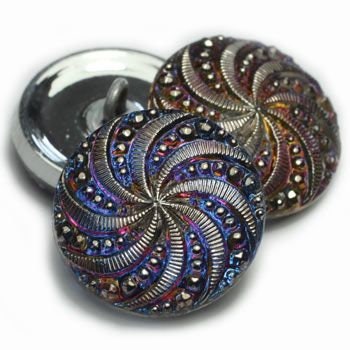 18mm Pinwheel Button Volcano with Silver Accents - Czech Glass Buttons