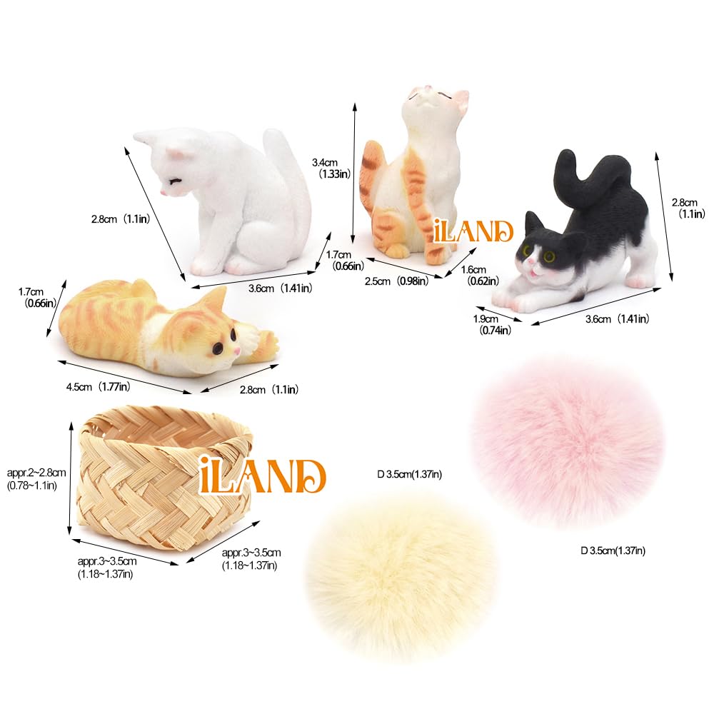 Cat Figurines, Dollhouse Cats w/ 1/12 scale Accessories, Realistic Hand Painted Mini Cat Decor, Cat Cake Toppers