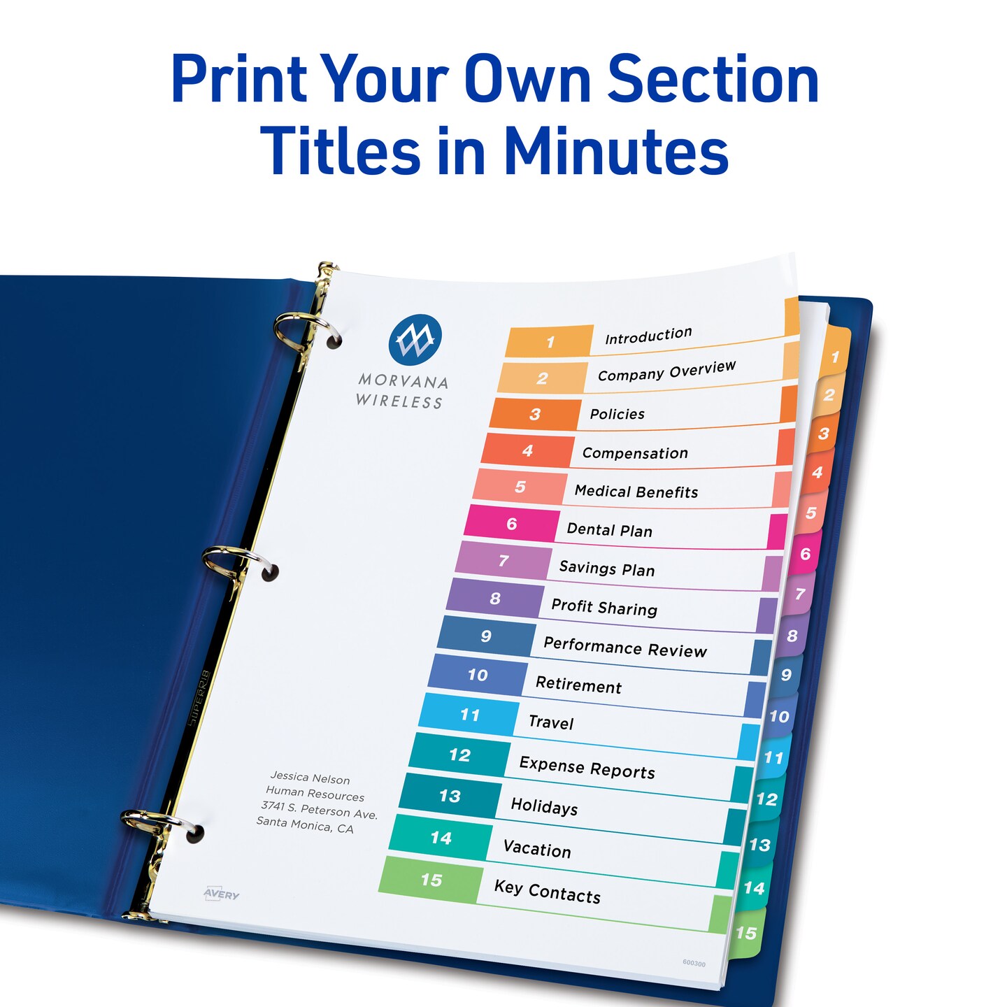 Avery Ready Index 15 Tab Binder Dividers, Customizable Table of Contents, Classic Multicolor Tabs, 3 Sets (11074)