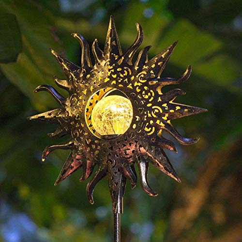 1 Pack Large Sun Solar Lights Garden Outdoor,Crackle Glass Stake Lights,Waterproof LED Lights for Garden,Lawn,Patio Decor, Christmas Gift