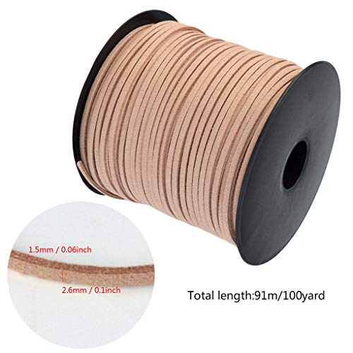 100 Yards Suede Cord, Leather Cord 2.6mm x 1.5mm Suede Lace Faux Leather Cord with Roll Spool for Bracelet Necklace Beading DIY Handmade Crafts Thread (Brown)