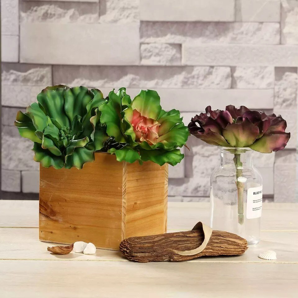 Orange Burgundy Green 6" Faux Succulent Echeveria Rosettes Sprays Stems