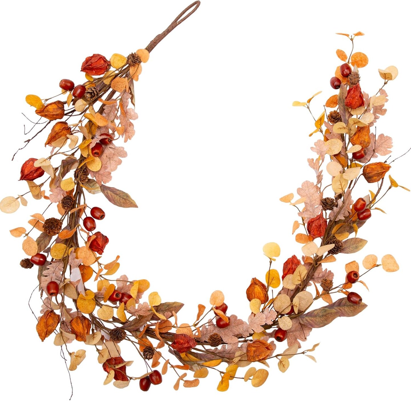 Artificial Harvest Garland with Fall Leaves and Cape Gooseberries for Fall Decorations Wall Window Home Decor