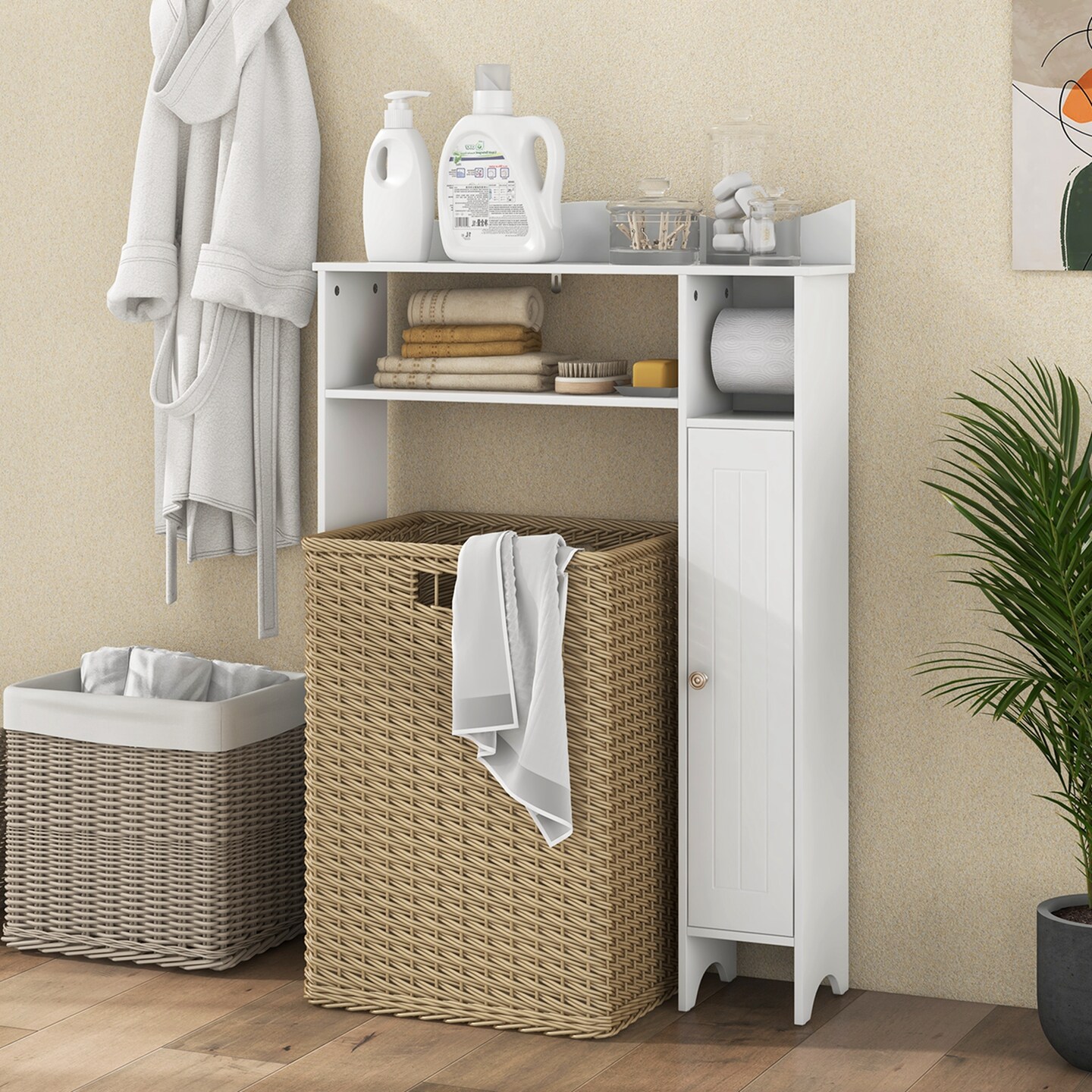 Costway Over the Toilet Storage Cabinet w/Toilet Paper Holder Adjustable Shelves White