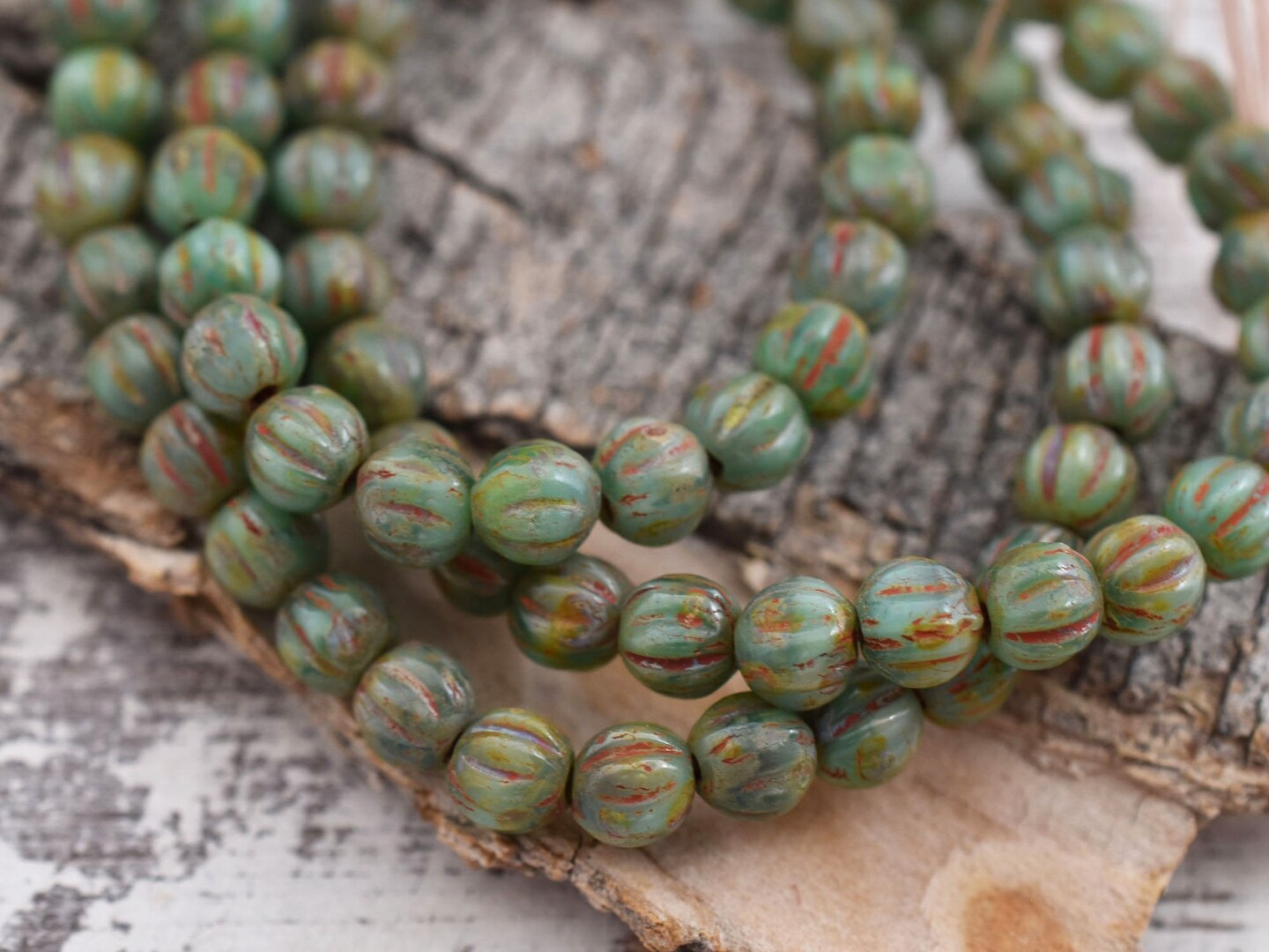 *50* 4mm Sage Green Picasso Round Melon Beads