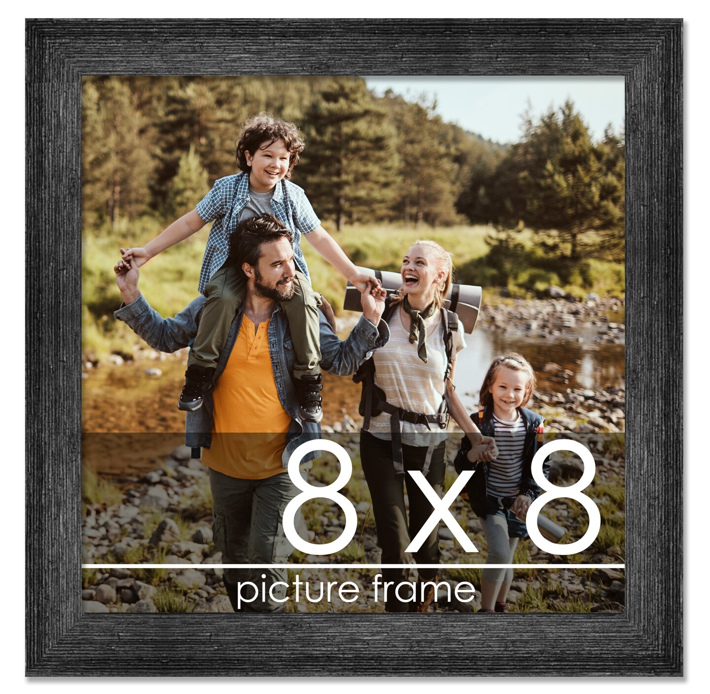 8x8 Wide Barnwood Picture Frame with UV-Resistant Acrylic &#x26; Acid Free Backing, Available in 6 Paint Finishes - Grey, Brown, White, and Black