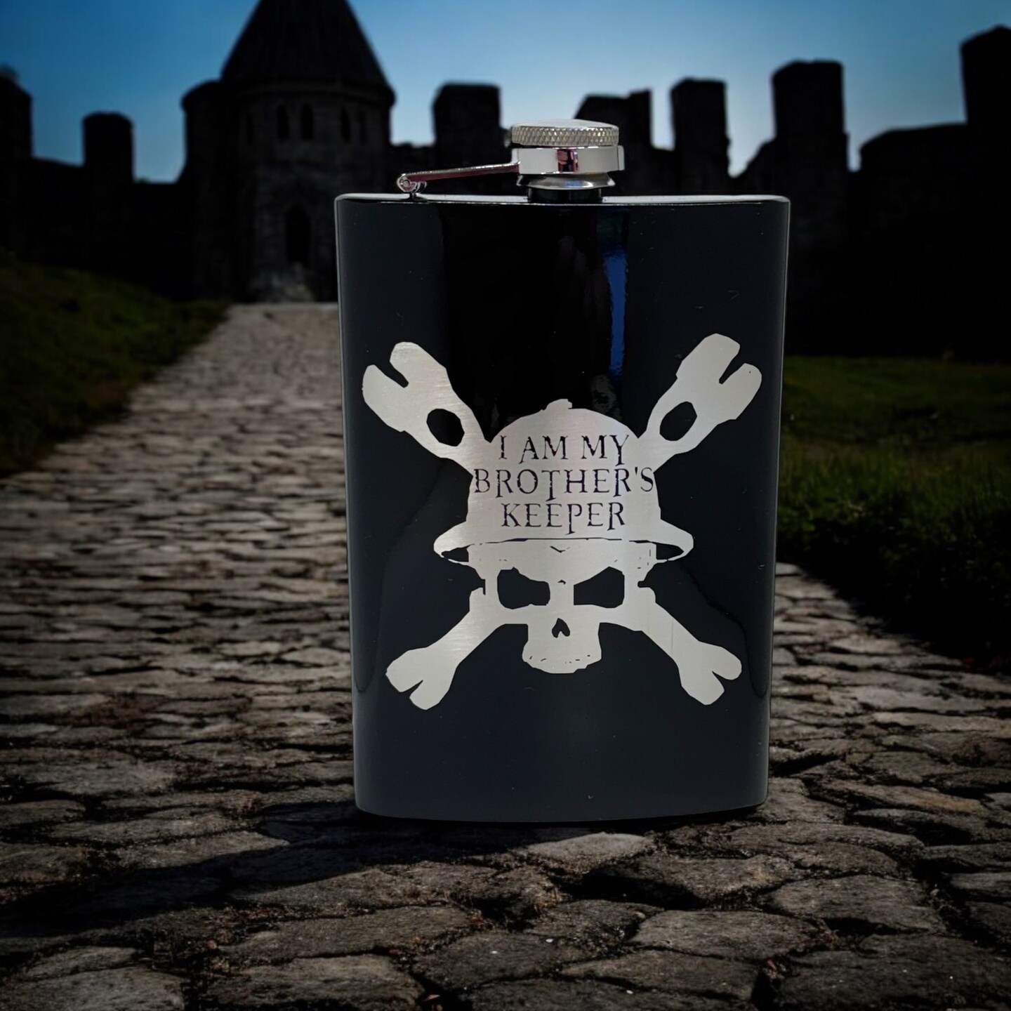 8oz BLACK Helmet Brothers Keeper Flask