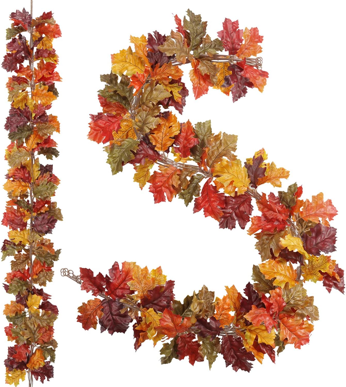 4 Pack Fall Oak Leaves Garland Artificial 5.2ft Fake Autumn Leaf Foliage Garland Hanging Vines for Indoor Outdoor Home Halloween Thanksgiving Wall Mantel Party Decor