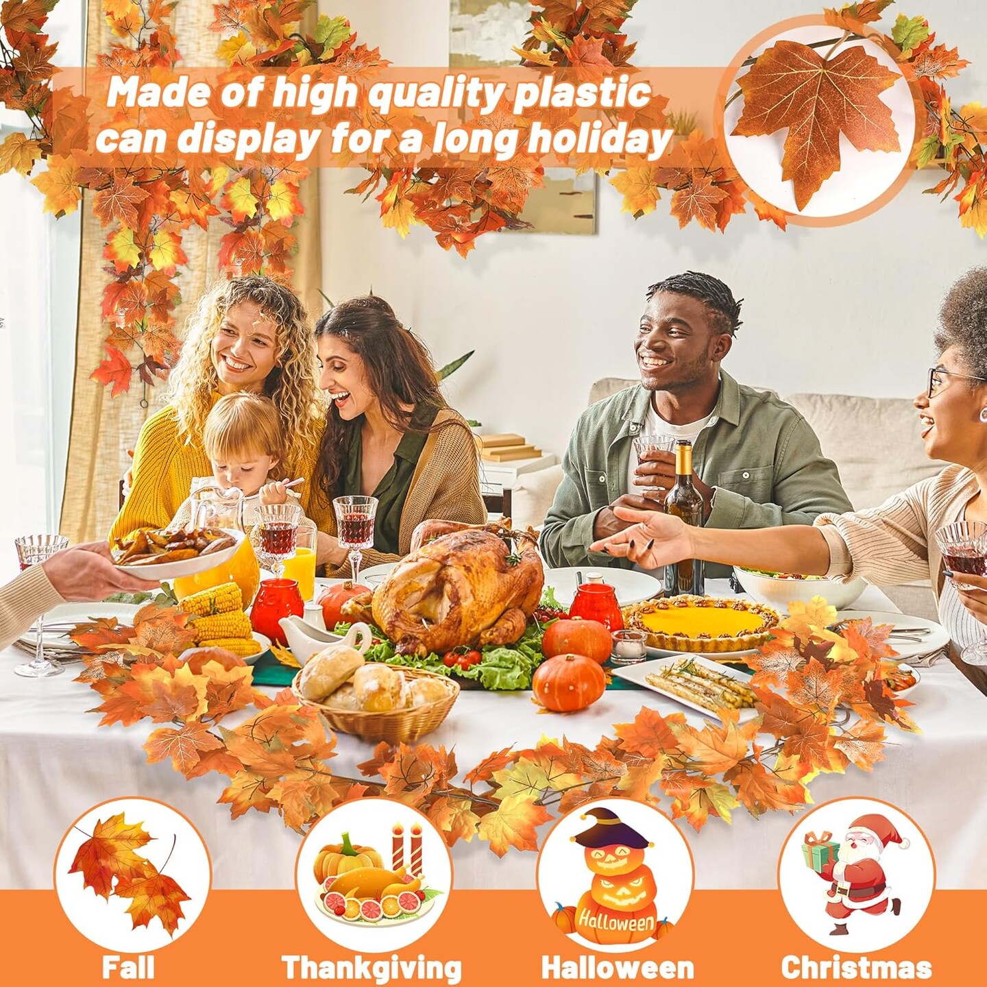 Mantle, Fall Decorations for Home, Fall Leaves Garland, Thanksgiving Garland for Thanksgiving Decorations Indoor, Autumn Garland for Autumn Decor Outdoor