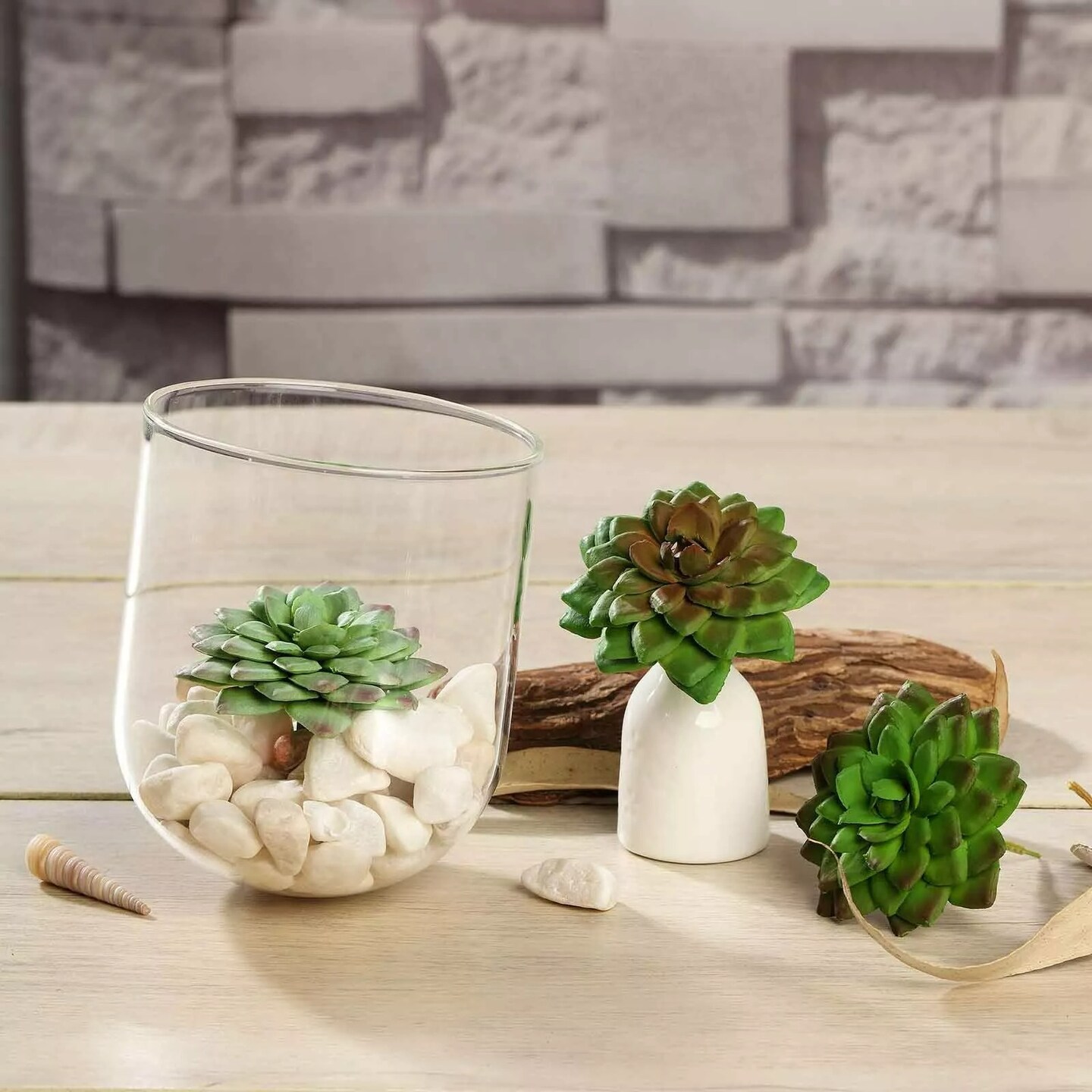 Green 3 Assorted 3" Faux Echeveria Rosettes Succulent Sprays Stems Wedding